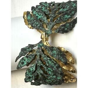 Vintage Dina Panagopoulos for SIMA Verdigris Leaf Cuff Bracelet Signed